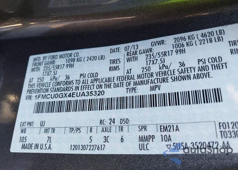 2014 Ford Escape Se from USA, damaged, VIN 1FMCU0GX4EUA35320